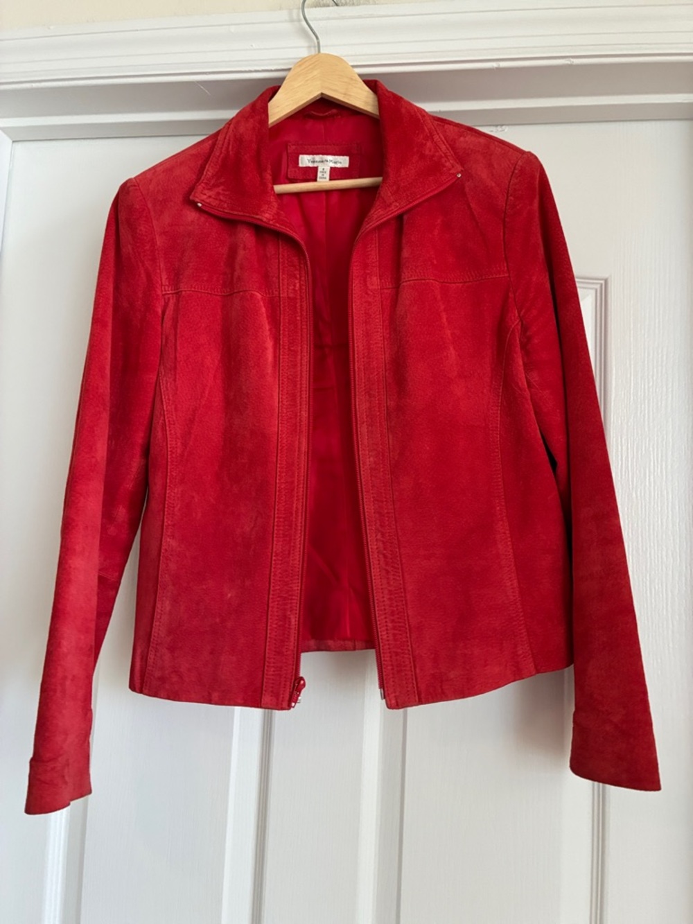 Coastal Cowgirl Yvonne Marie Red Suede Leather Zip-Up Moto Jacket - Size 8 - Picture 4 of 10